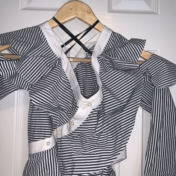 LAUNDRY BY SHELLI SEGAL Striped Cold-Shoulder Waist Tie Ruffled Dress Size 0 - Picture 5 of 9